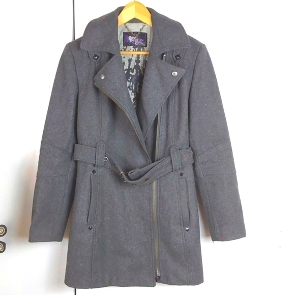 Buffalo David Bitton Dark Gray Warm Wool Belted Pea Coat Neutral winter mod Sz.M - Picture 1 of 13